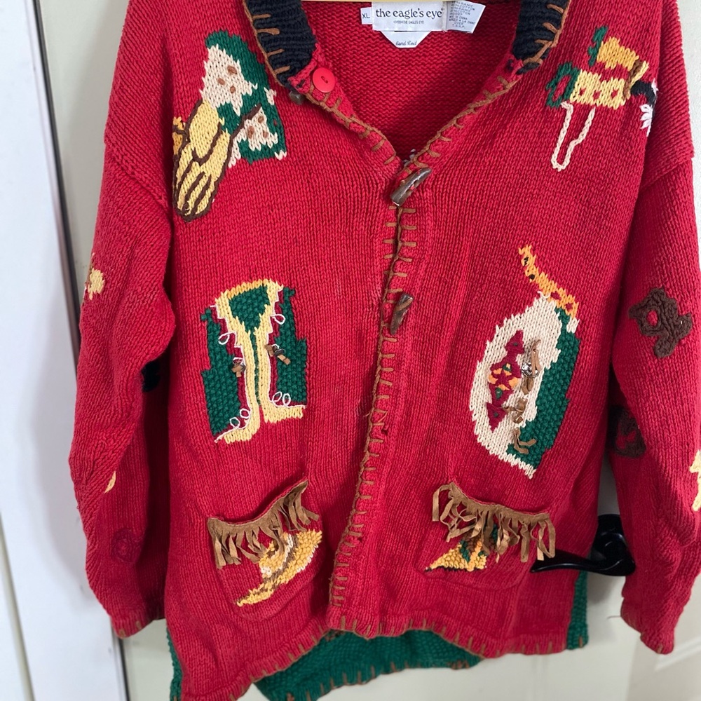 Red Sweater with Western Patterns